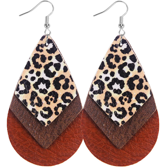 Wholesale Bohemian Style Multi-Layered Classic Leopard Print Sequin Women' s Leather Earrings Available in Multiple Colors