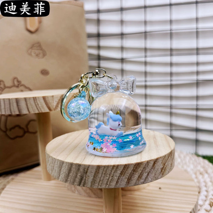 Wholesale Creative liquid oil key chain quicksand key chain crystal ball unicorn floating car cute bag small pendant