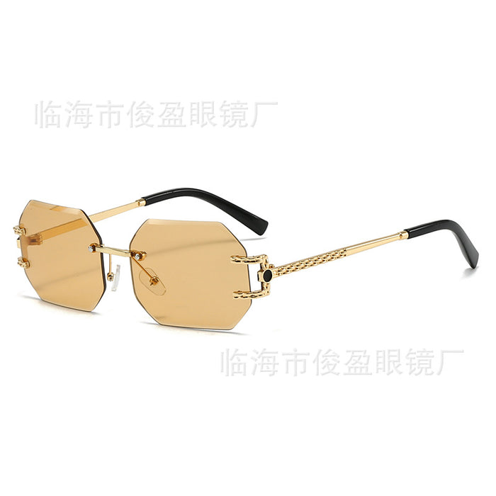 Wholesale Frameless polygonal sunglasses for women, personalized glasses for fashion, gradient color sunshade sunglasses for men
