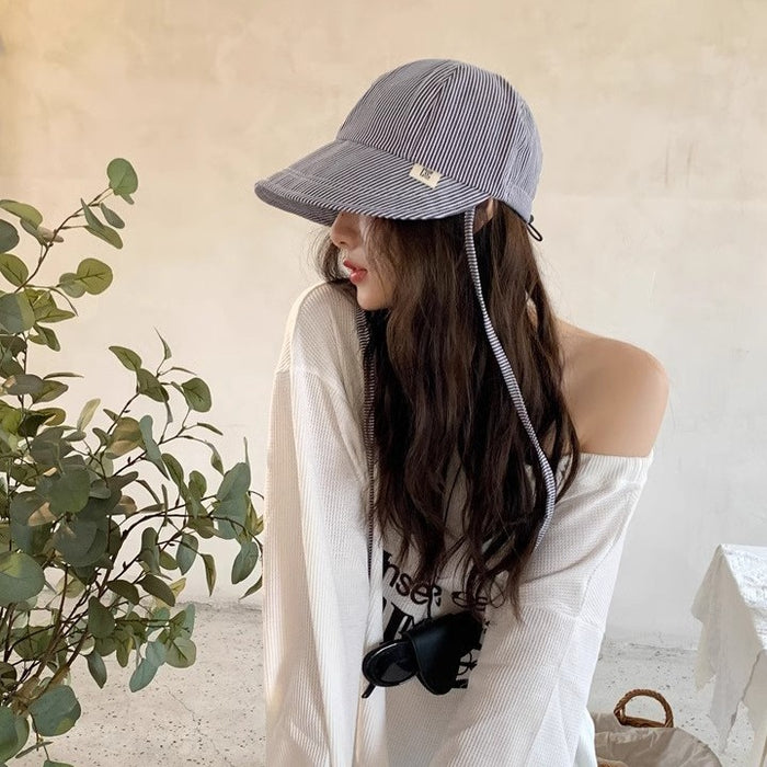 Wholesale Sunshade hat, women's fisherman hat, striped lightweight folding duck tongue hat
