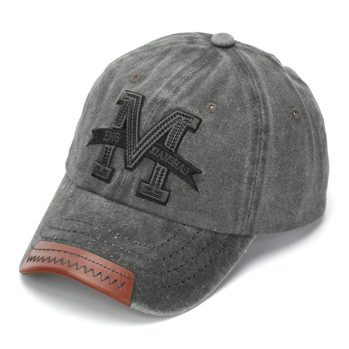 Wholesale Retro Distressed Baseball Cap with Letter Embroidery and Leather Edge - Olive - Trendy Street Style Cap for Everyday Use