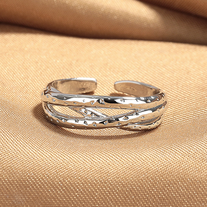 Wholesale New niche versatile open-end ring with fashionable and sparkling lines, staggered multi-layer winding, and crossed index finger ring