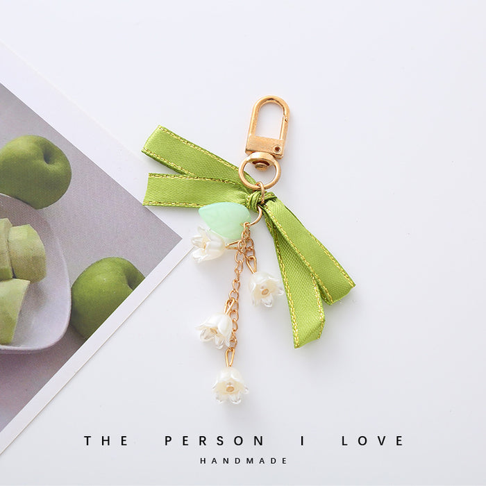 Wholesale Green Ribbon Mori Style Orchid Keychain Pendant for Stall Girls