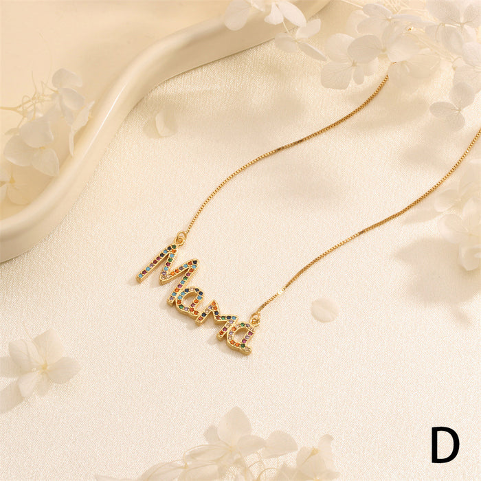 Wholesale Copper Plated 18K Gold Inlaid Zircon Oil Drop Mother's Day Mama Necklace JDC-NE-TianYi001