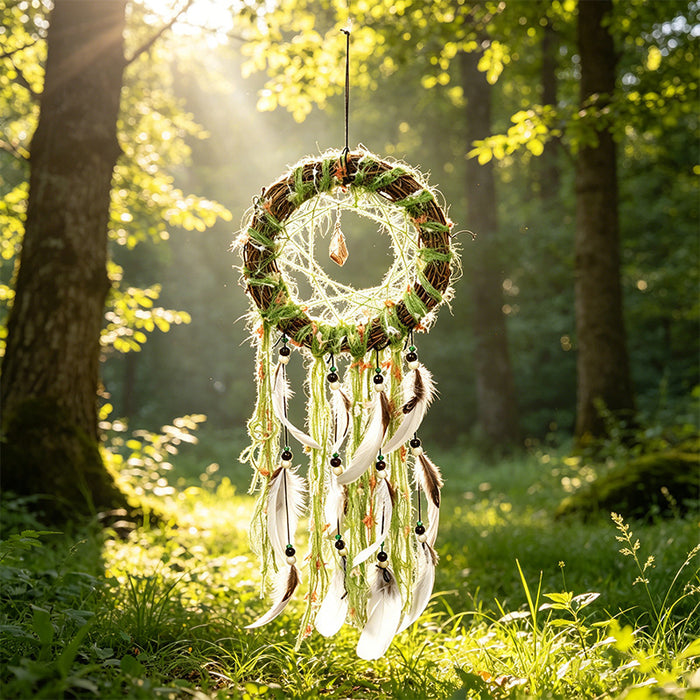 Wholesale Green Feather Dreamcatcher Woven Hanging Decoration MOQ≥2