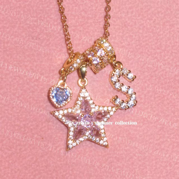 Wholesale Heart Letter Pendant Chain Alloy Electroplated Choker Necklace
