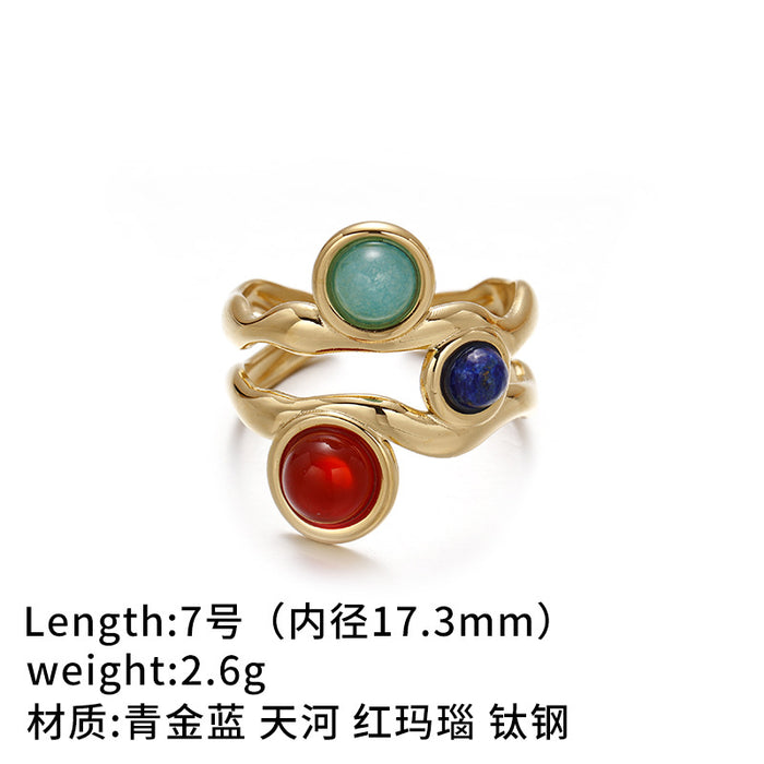 Wholesale Cross-border retro brass gold-plated zircon agate titanium steel ring does not fade exquisite fashion sense high sense autumn and winter women