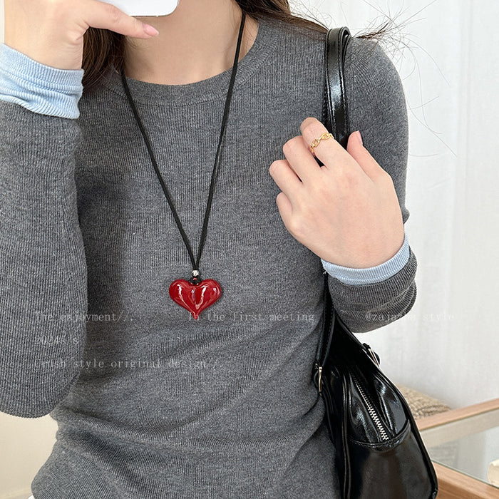 Wholesale Bow necklace, new minimalist style sweatshirt chain, niche and versatile black leather rope accessory