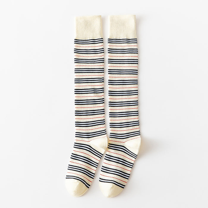 Wholesale Women's cotton calf socks with striped pattern, cute and personalized design, versatile long tube women's socks