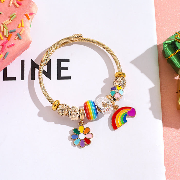 Wholesale Colorful stainless steel Rainbow Series love balloon Charms Bracelet