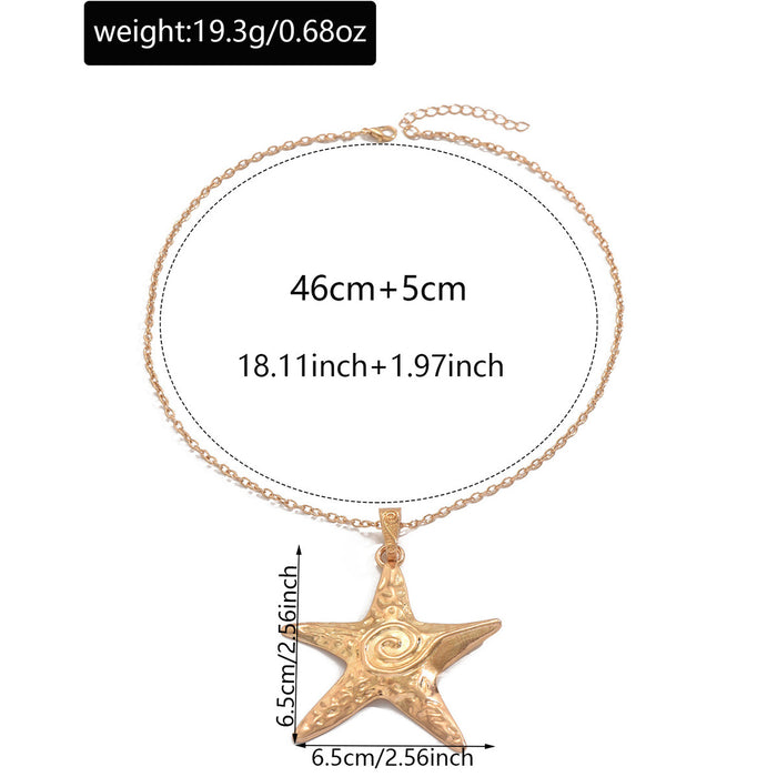 Wholesale Vintage starfish necklace with niche design, boasting a double-layer vortex pendant and collarbone chain