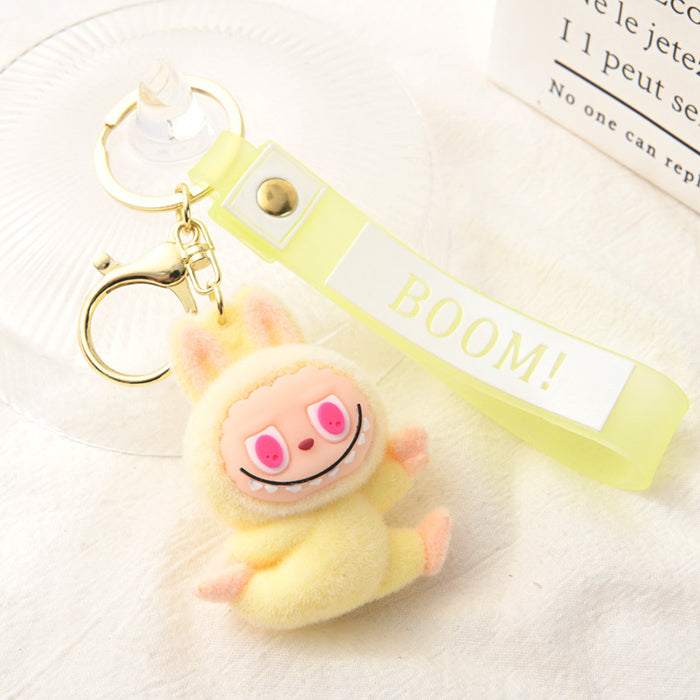 Wholesale Flocking Yoga Little Monster Keychain Small Pendant Cartoon Cute Doll Keychain Small Gift