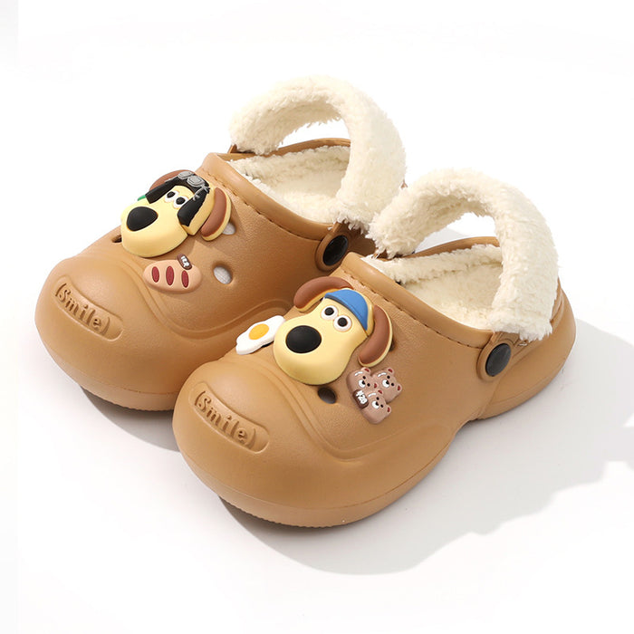 Wholesale Children' s cotton slippers winter  boys and girls home warm cotton shoes medium and big children cartoon outer wear plush shoes