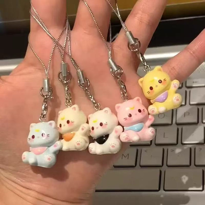 Wholesale Cute Cartoon Cat Resin Phone Strap Keychain Pink Charm For Girls Students Bag Pendant Gift
