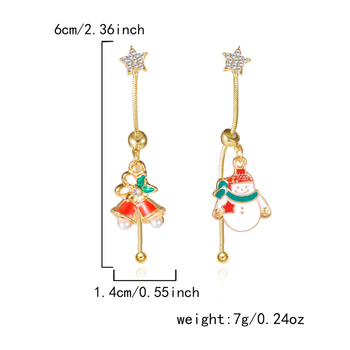 Wholesale Christmas diamond tassel  Christmas bell asymmetrical earrings