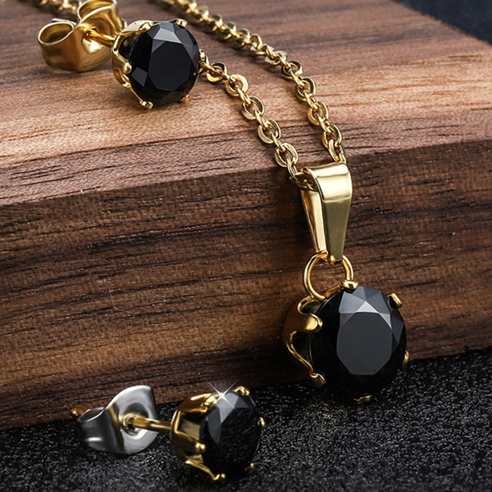 Wholesale Popular multi-color zircon stainless steel necklace, violet gemstone titanium steel necklace, fashionable pendant set