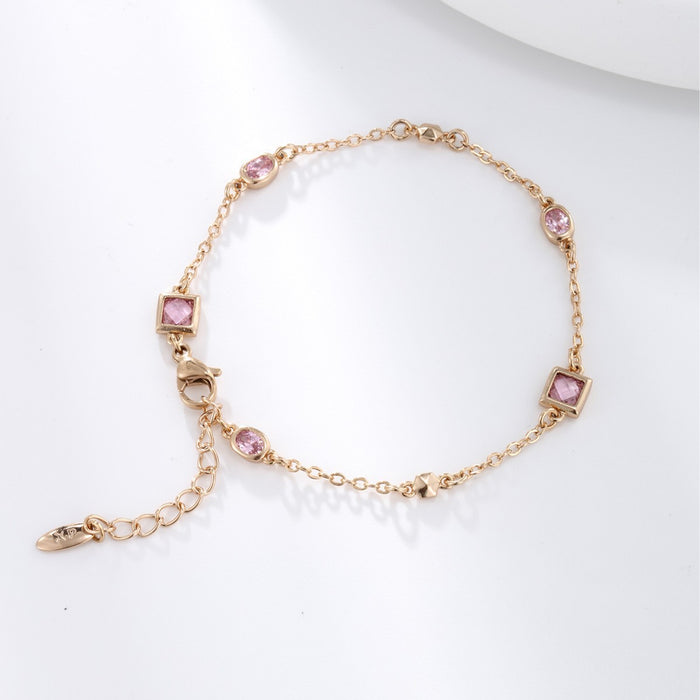 Wholesale Geometric Square Oval Pink Gemstone Bracelet JDC-BT-XP006