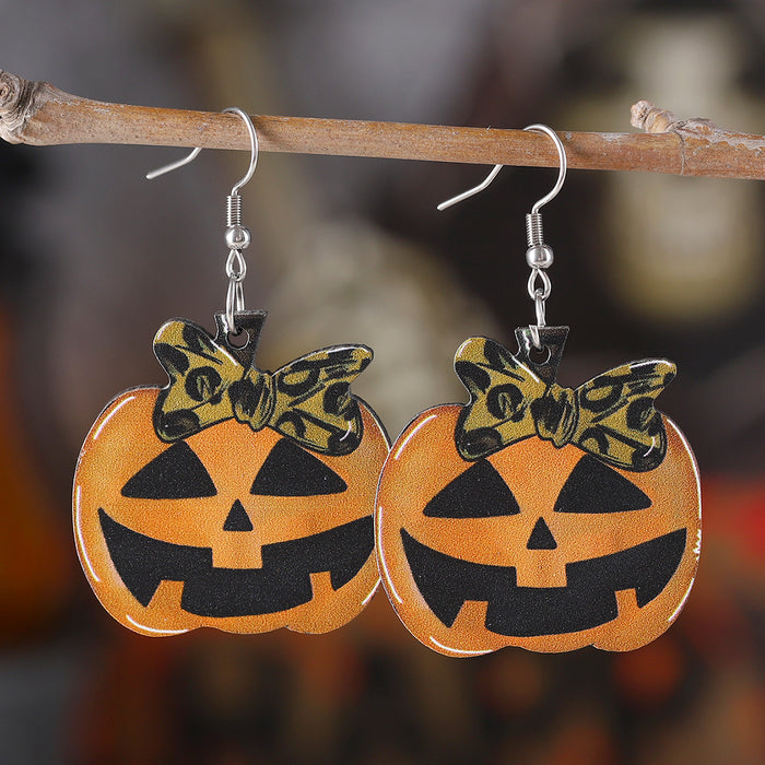 Wholesale  Western-style  Pumpkin Pendant Earrings Wooden Gothic-style Double-sided Earrings