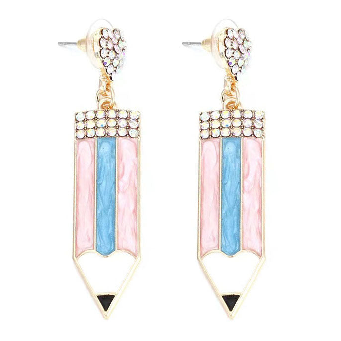 Wholesale heart-shaped color drop oil alloy Diamond-embedded pencil earrings earrings