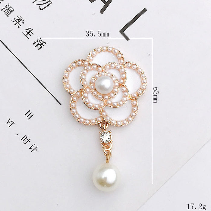 Wholesale Pearl Camellia pendant diy jewelry accessories alloy flower mobile phone shell decorative materials