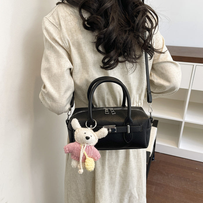 Wholesale Women' s Street Fashion White PU Boston BagEveryday Handbag with Zipper