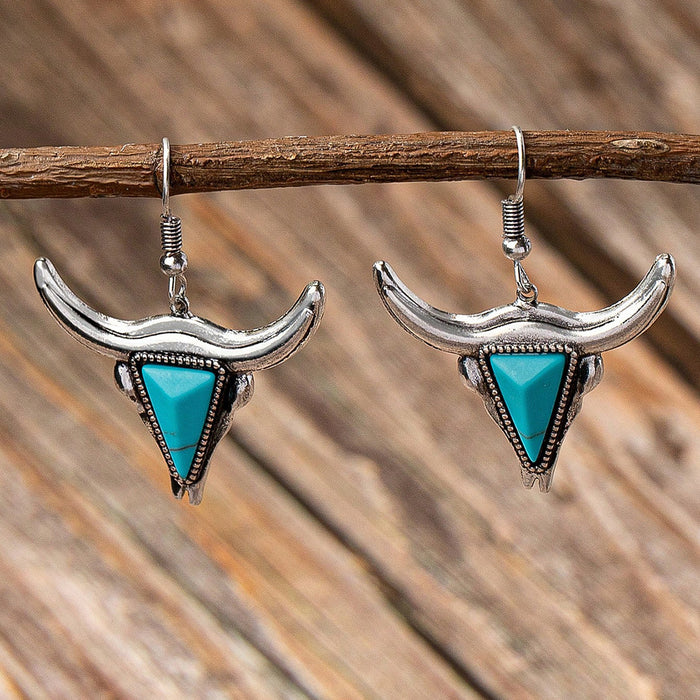 Wholesale Retro Western style turquoise decorated exaggerated earrings