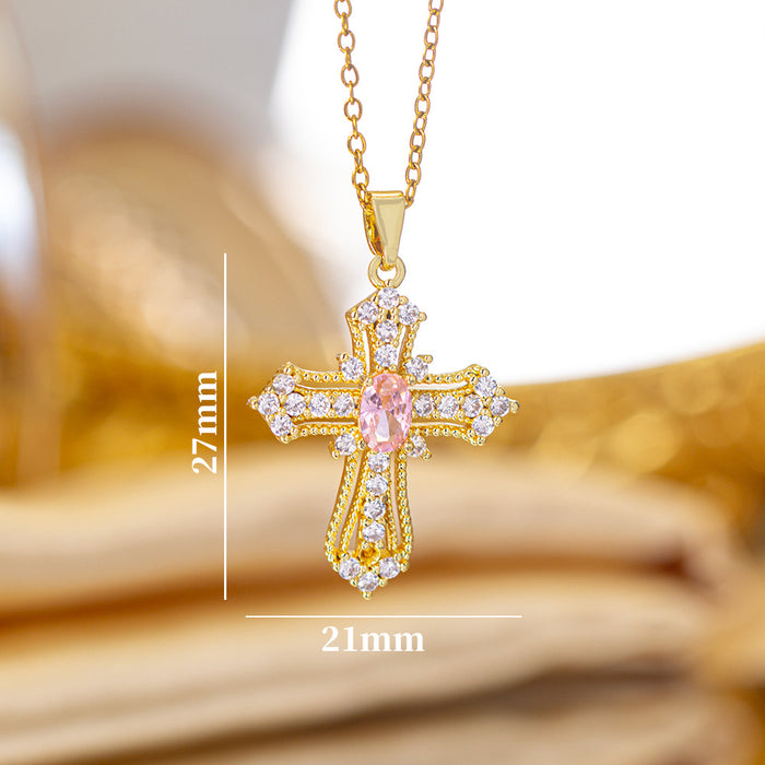 Wholesale Zircon-set cross Titanium steel necklace