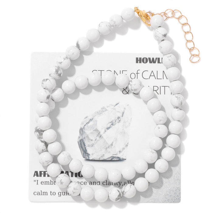 Wholesale 6mm stone bead necklace packaged with an adjustable clasp suitable as a collarbone necklace