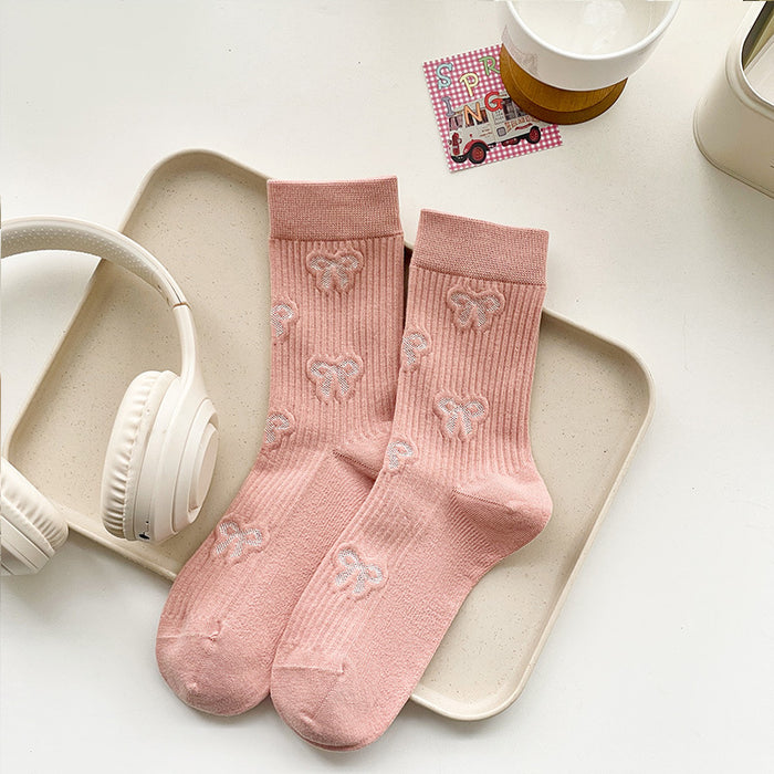 Wholesale Butterfly knot socks, children's mid tube socks, pile socks, boneless long tube socks, fashionable women's socks