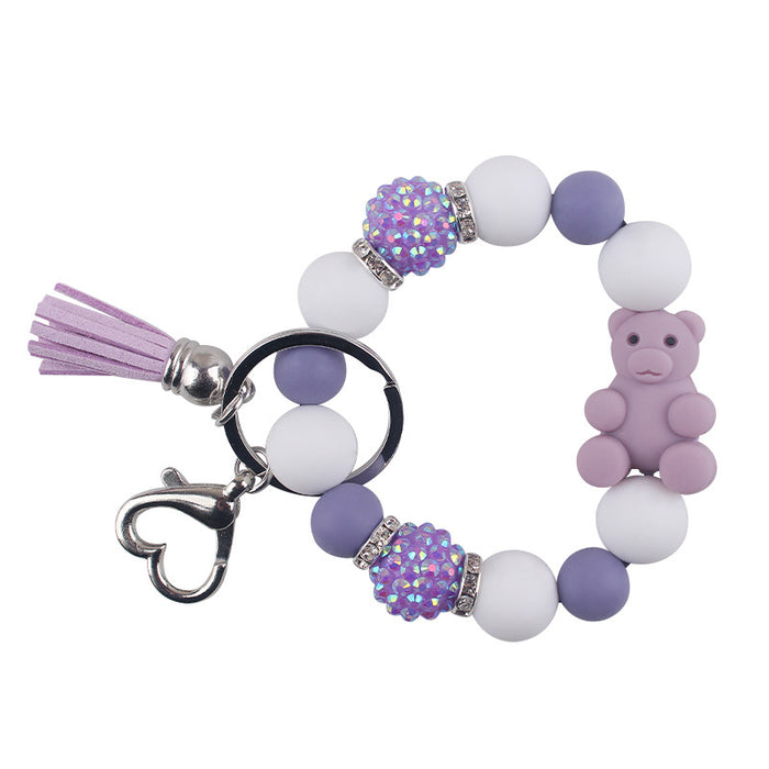 Wholesale Cartoon Silicone Bear Beaded Bracelet Keychain Creative  Wrist Bracelet Key Ring Accessories