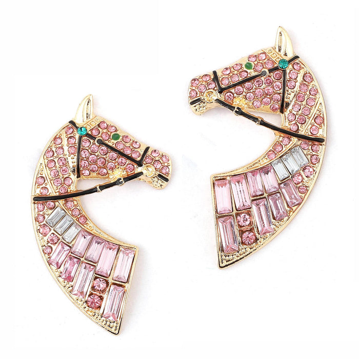 Wholesale horse head rhinestone stud earrings creative alloy exaggerated temperament earrings