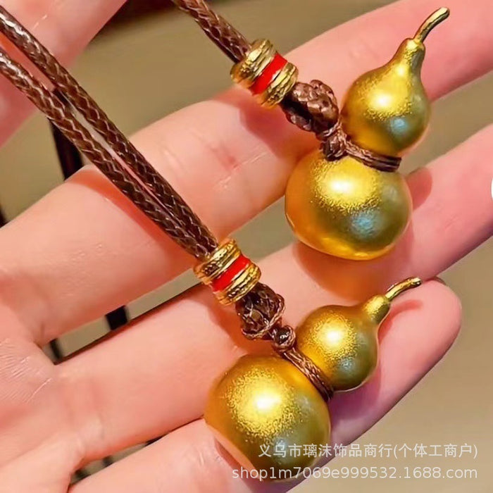 Wholesale Sand gold gourd woven rope necklace, long and niche design, lucky fortune pendant, couple style, safe