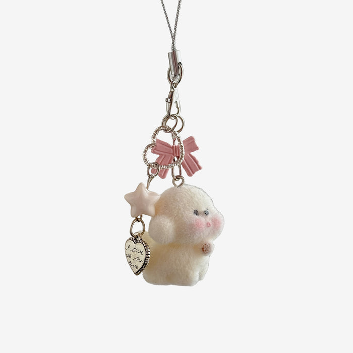 Wholesale Flocked Bear Mobile Phone Pendant Girl Heart Bow Bag Pendant Accessories Car Keychain