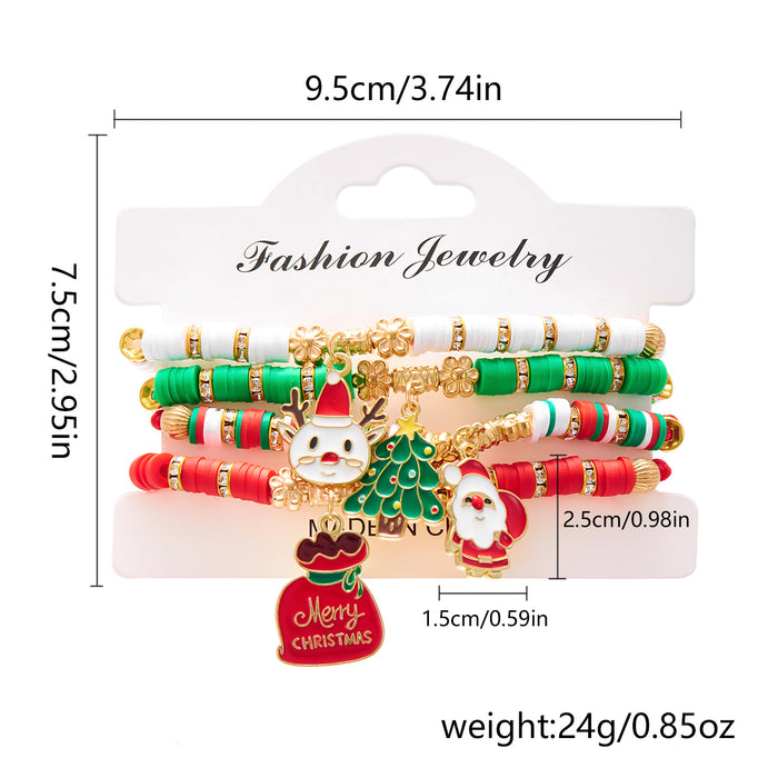 Wholesale Christmas Accessories Soft y Imitation Pearl Beaded Bracelet suit Santa Elk Pendant Bracelet