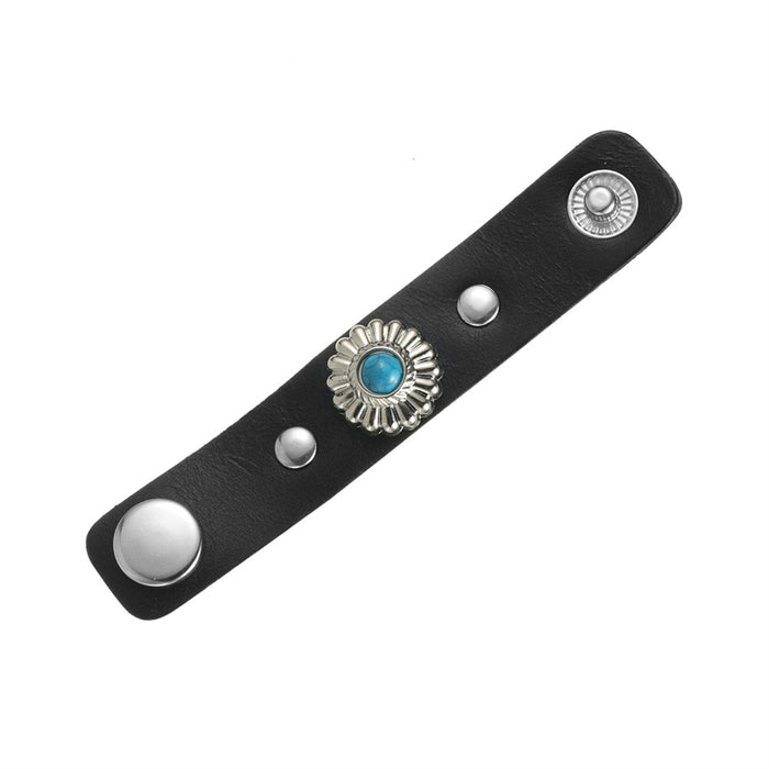 Wholesale Vintage punk leather ring, niche vintage cowhide ring, turquoise ring accessory