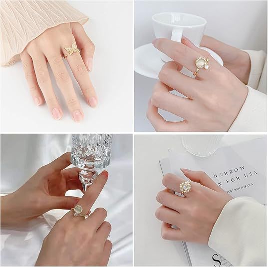 Wholesale Rotating ring with micro inlaid zircon, versatile temperament, full diamond round clover ring accessory