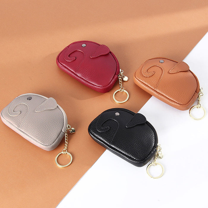 Wholesale Creative Keychain Coin Bag Cute Cartoon Baby Elephant Mini Coin Bag Leather Coin Purse for Women