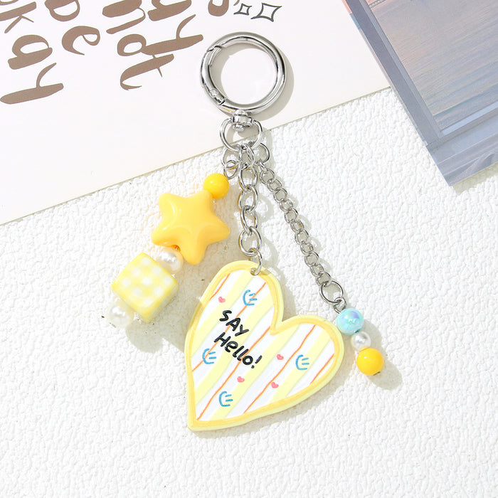 Wholesale Acrylic Heart Star Keychain Pendant Handmade Beaded Bag Charm Trendy Car Key Accessory Gift