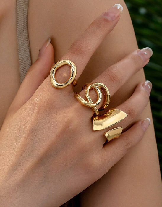 Wholesale Exaggerated lines gold irregular teardrop ring set