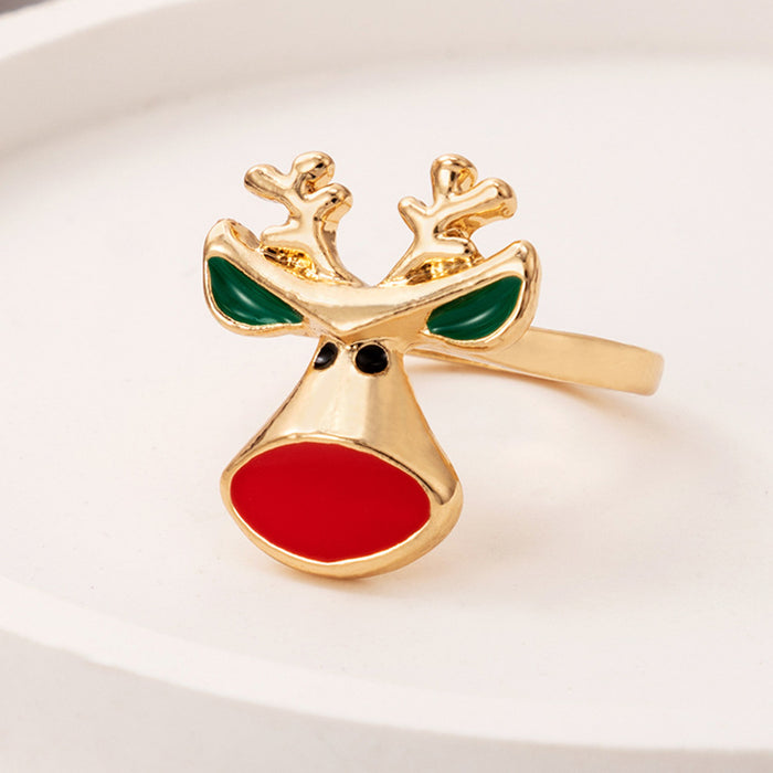 Wholesale Christmas Drip Oil Elk Santa Ring Alloy Jewelry Accessory Boutique Resale MOQ≥2
