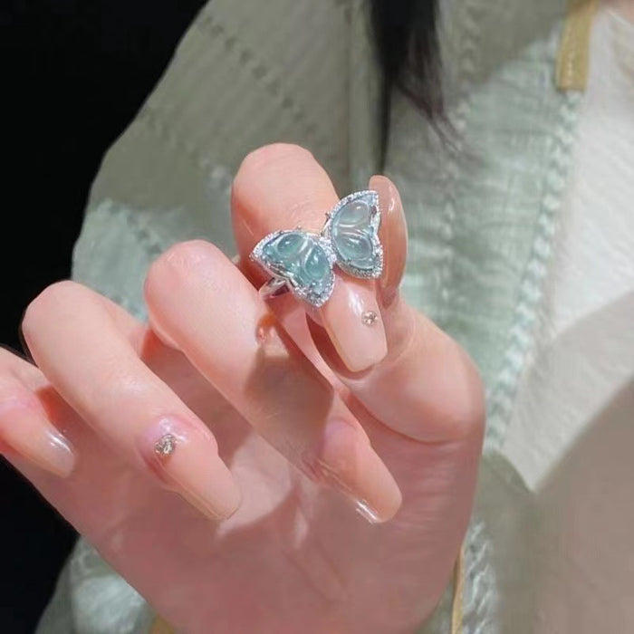 Wholesale Green butterfly open ring niche versatile ring