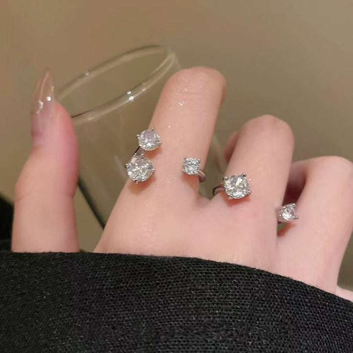 Wholesale Minimally designed diamond inlaid zircon asymmetrical niche design, light luxury high-end open ring