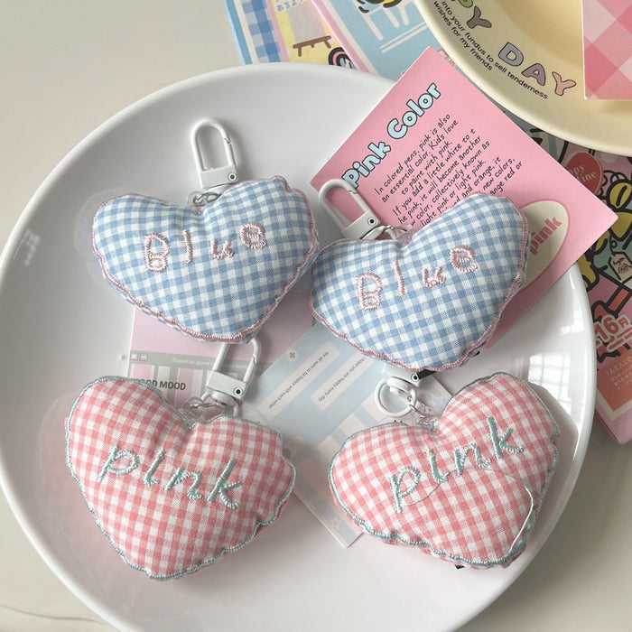 Wholesale Cute cotton three-dimensional plaid love key chain schoolbag pendant girlfriends couple gift accessories bag accessories