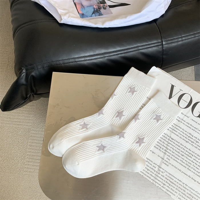 Wholesale Five pointed star socks, children's mid tube socks, cotton boneless long tube socks, trendy women's socks