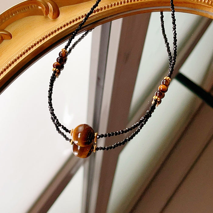 Wholesale Vintage Maillard Natural Tiger Eye Stone Tiger Eye Stone Lock Chain Necklace Fashionable Light Luxury