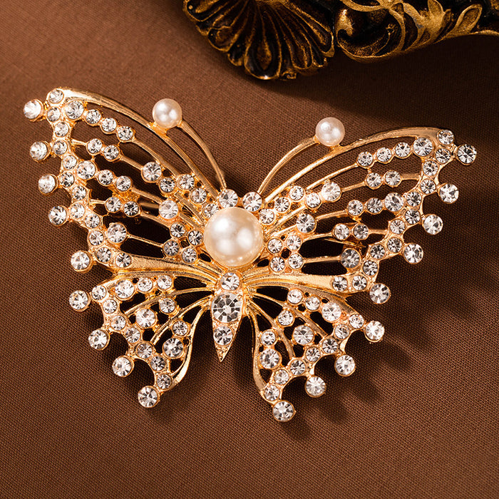 Wholesale Butterfly Diamond Pearl Brooch Collar Elegant Corsage  Heavy Industry Pin