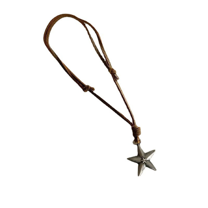 Wholesale style hand-woven five-pointed star cowhide necklace adjustable length
