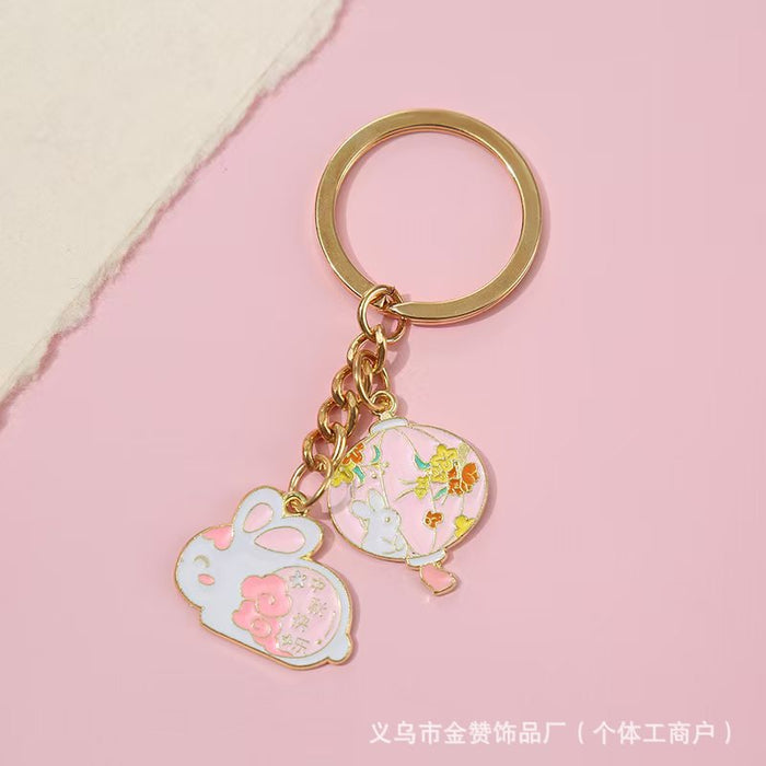 Wholesale Cartoon keychain pendant metal jade rabbit moon cake creative Mid-Autumn Festival souvenir pendant gift small gift