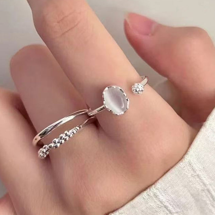 Wholesale White Chalcedony Flower Ring Women's Light Luxury Double Layer