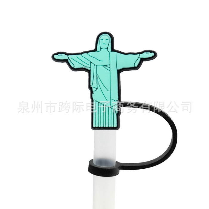 Wholesale Series Cartoon Straw Cover Straw Cap Silicone Dust Stopper Cute Anime Straw Decoration Cross border
